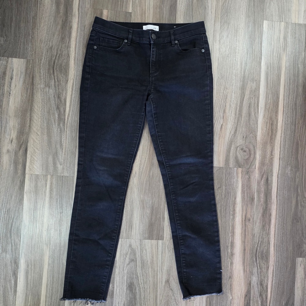 LOFT Modern Skinny Crop Jeans Black Raw Hem Size 4 27